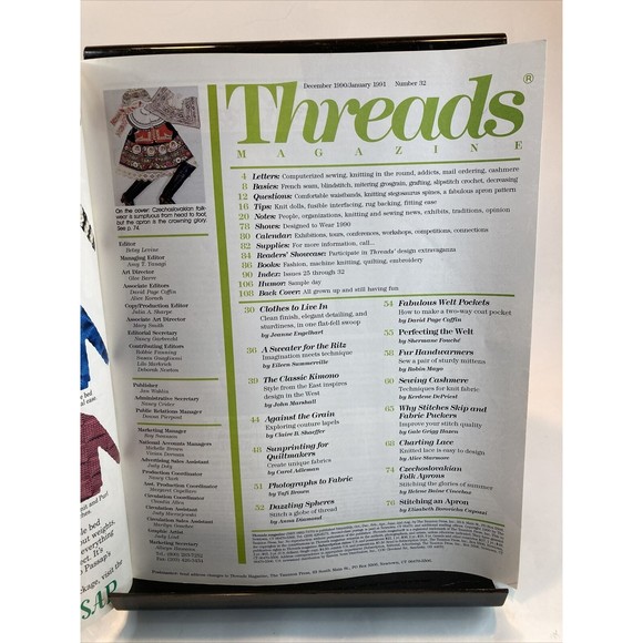 Taunton's Threads Magazine December 1990/ January 1991 #32 See Pics for Articles - Picture 2 of 2